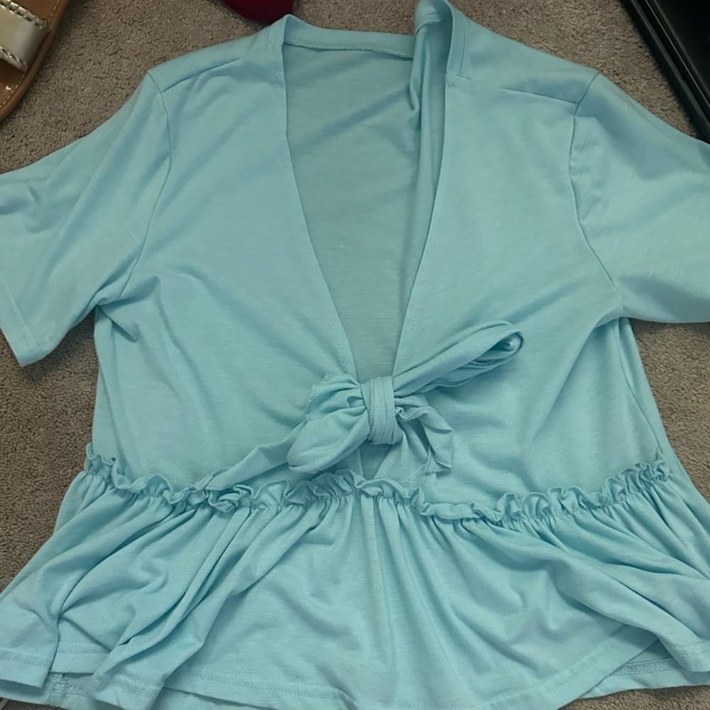 Light Blue Tie-Front Top